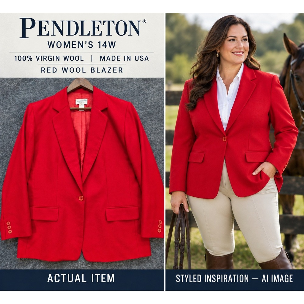 Pendleton Wool Blazer Womens Plus Size 14W Red USA Made Excellent Equestrian
